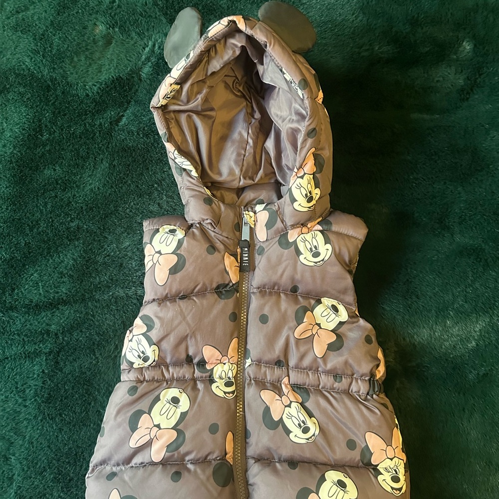 H&M Kids Minnie Mouse Puffer Vest - Brown and Pink
